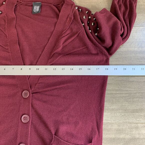 Nollie Oxblood Womens Cardigan Sweater Size Small Pockets Red Studded Stretch - Picture 10 of 13